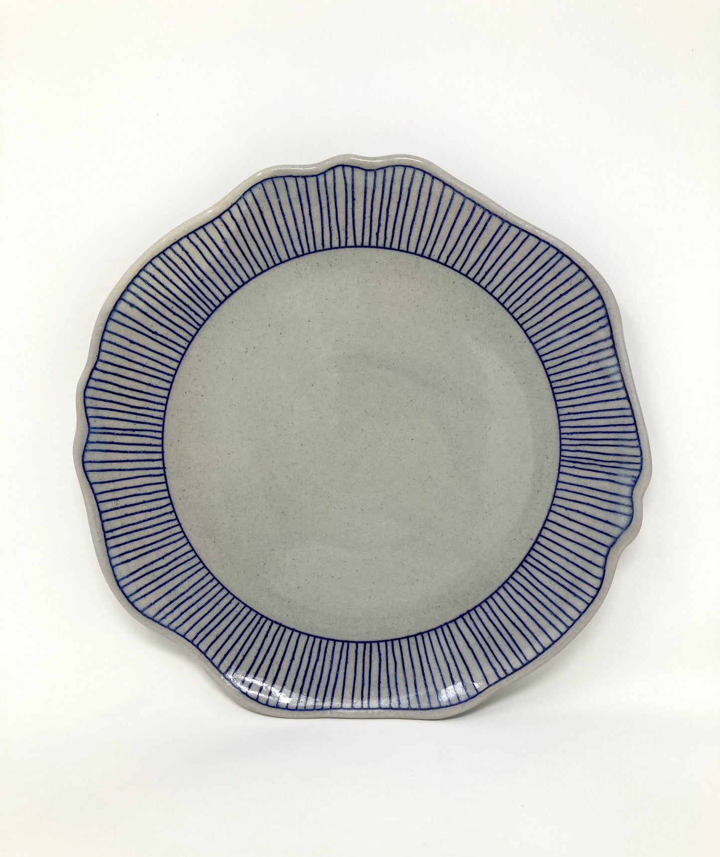 Striped Dinner Plate with Organic Rim in Blue and Gray