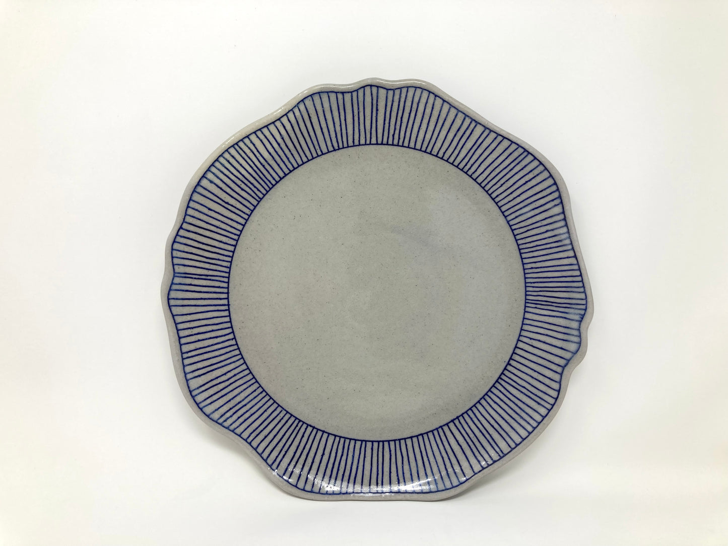 Striped Dinner Plate with Organic Rim in Blue and Gray