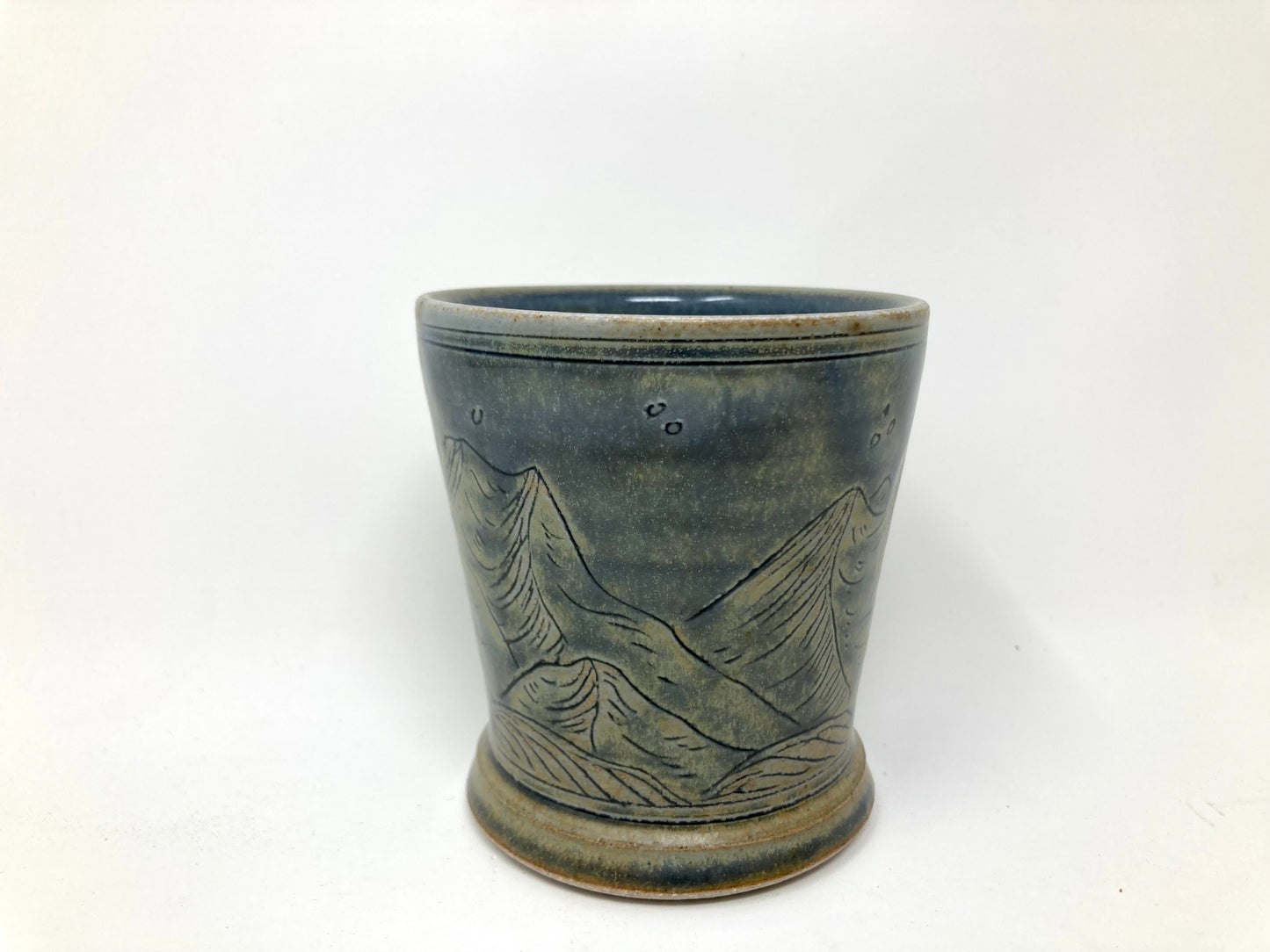 Mountain Landscape Wine Cup, Blue-Bronze glaze