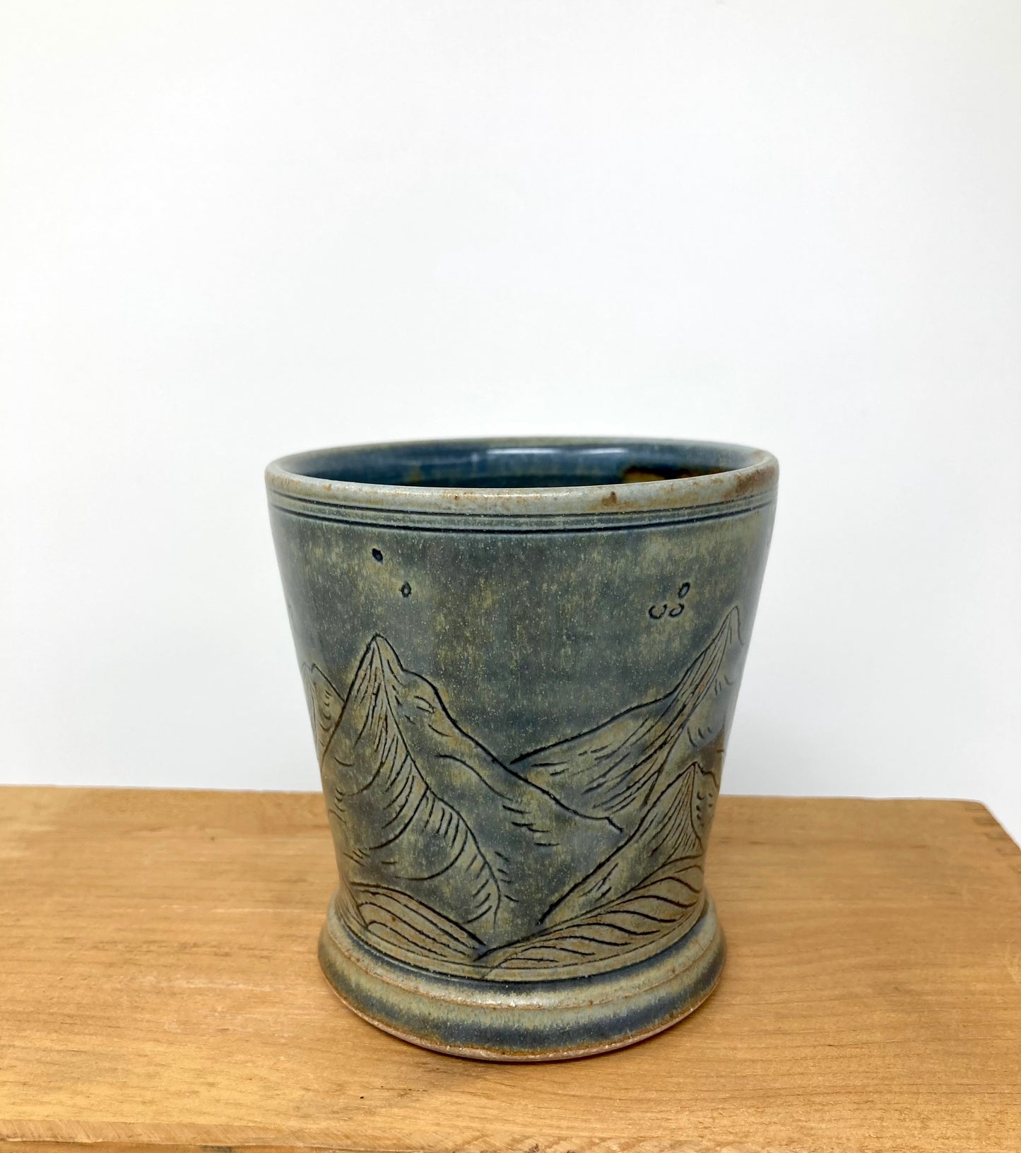 Mountain Landscape Wine Cup, Blue-Bronze glaze