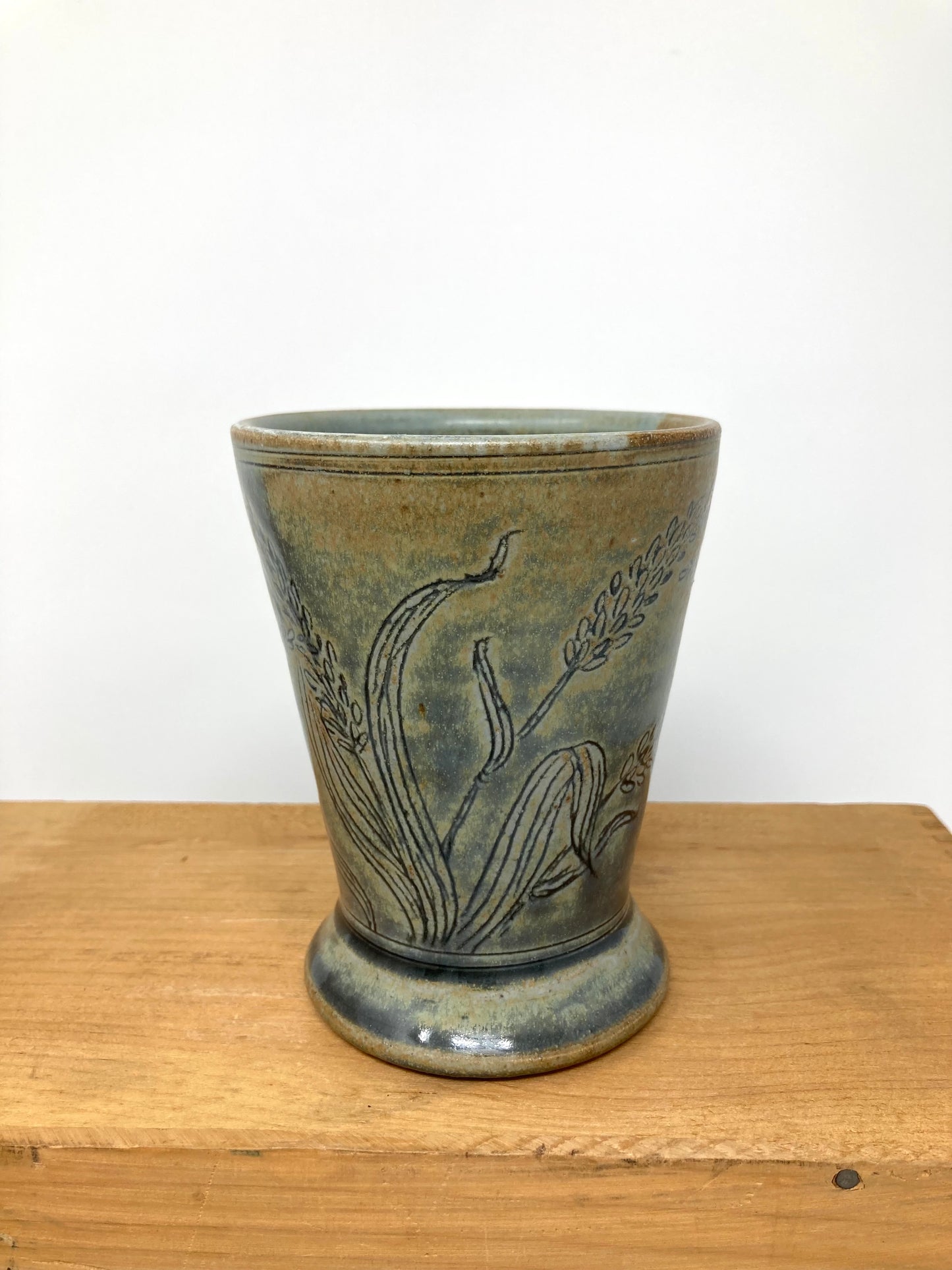 Wild Grass and Spiderweb Wine Cup, Gray-Bronze glaze