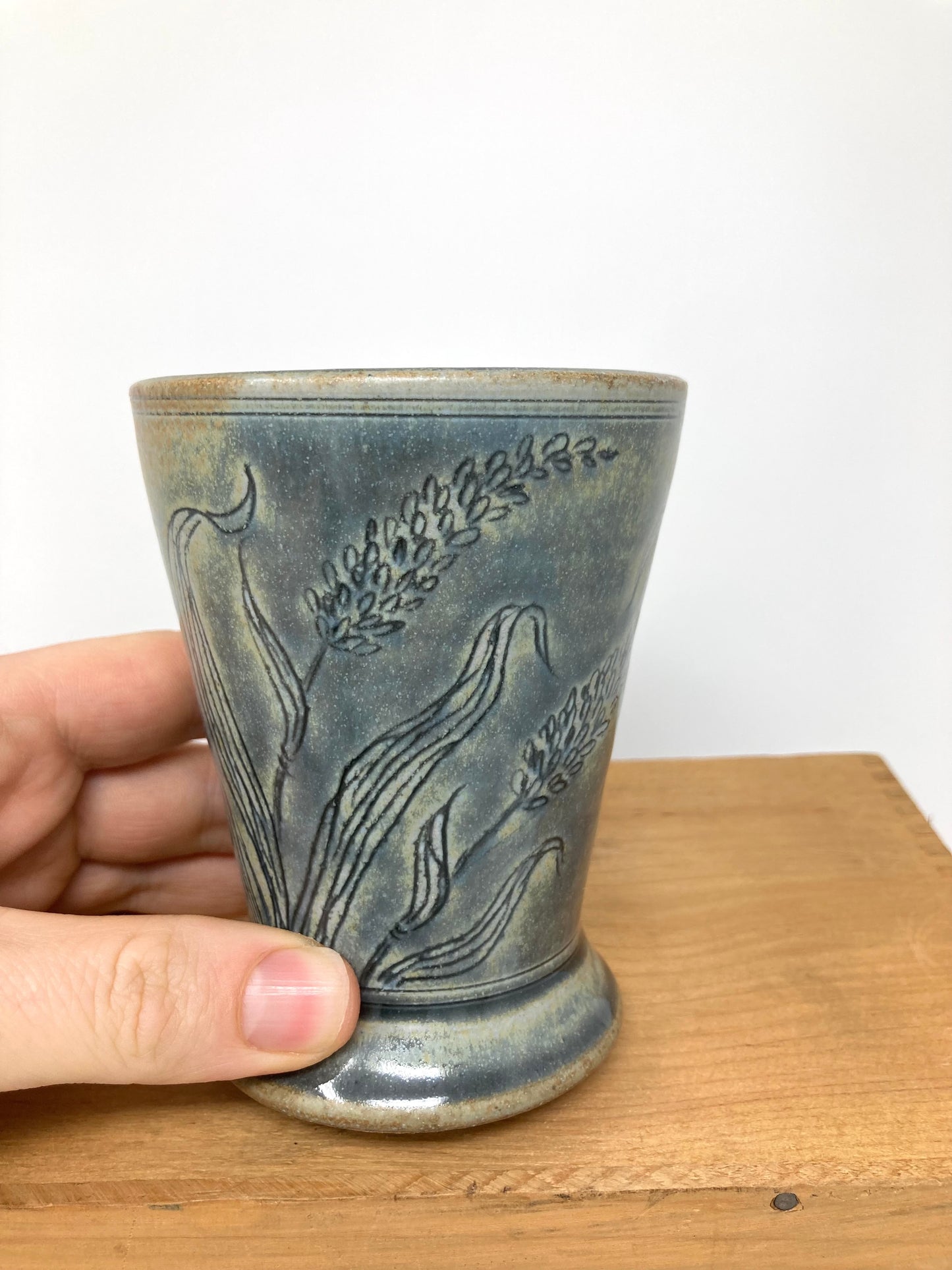 Wild Grass and Spiderweb Wine Cup, Gray-Bronze glaze