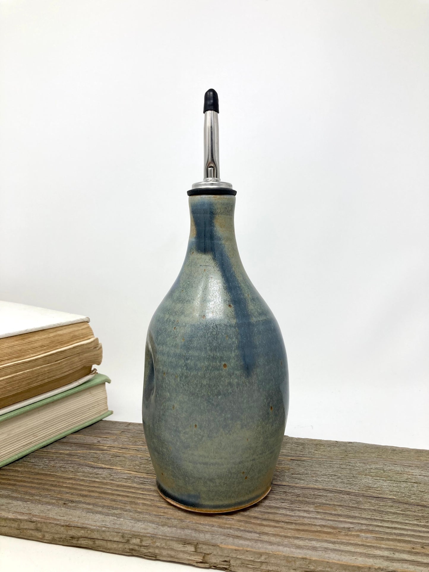 Dimpled Oil Bottle in Blue-Bronze glaze