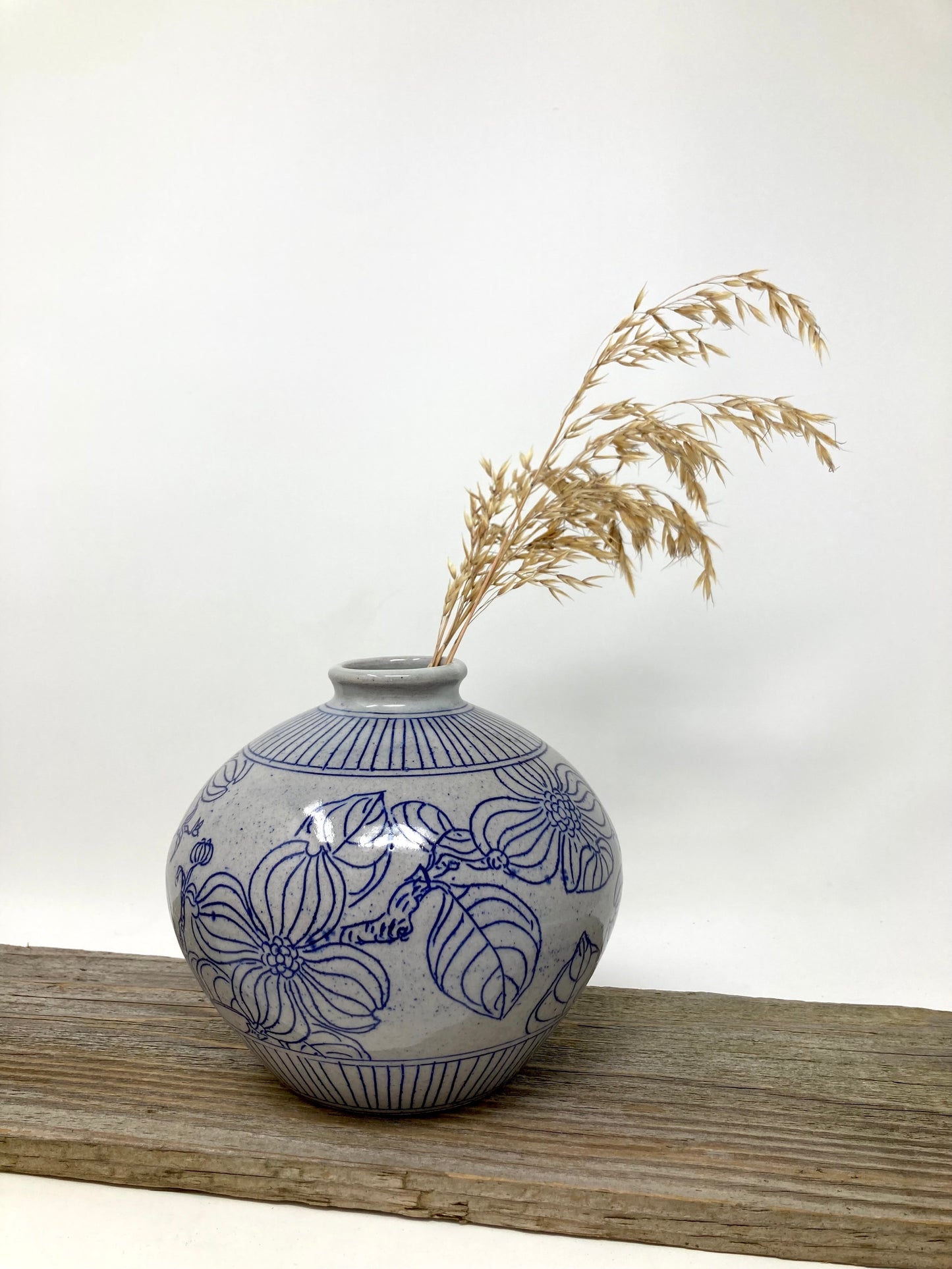 Dogwood Bottle Vase in Blue and Gray