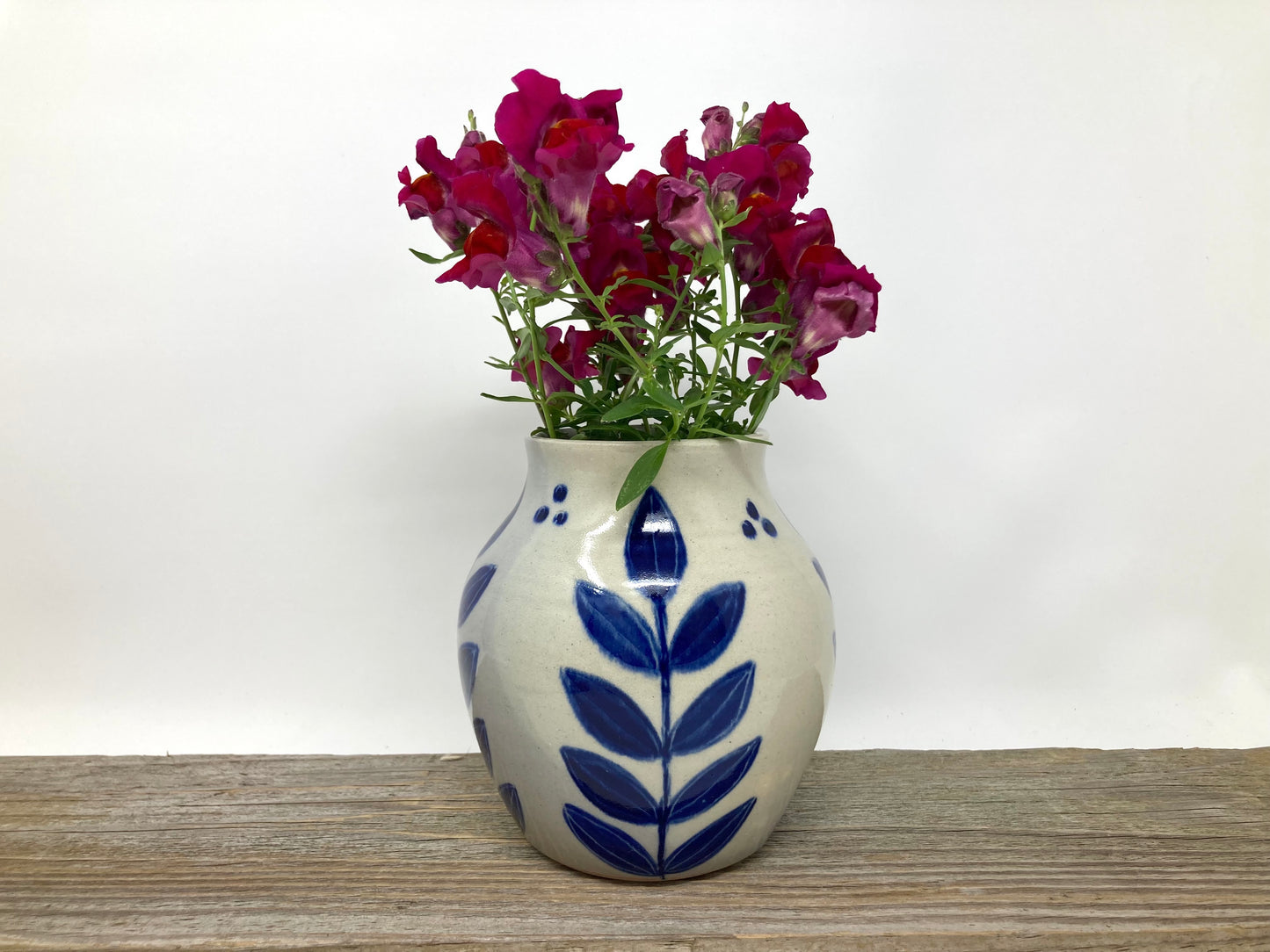 Brushwork Leaves Vase in Cobalt Blue
