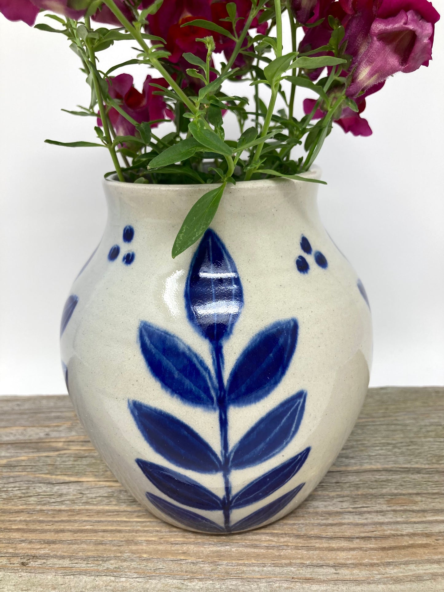 Brushwork Leaves Vase in Cobalt Blue
