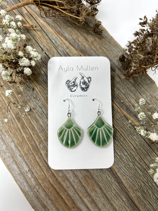 Stamped Art Deco Earrings in Sage Green