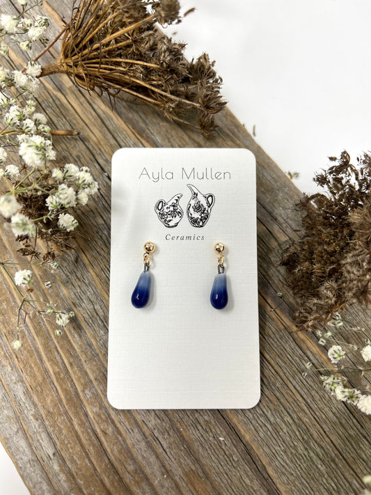 Tiny Cobalt Drop Earrings, Gold-filled posts