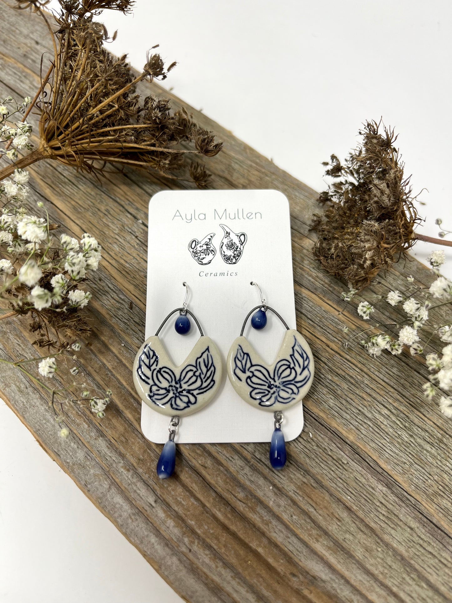 Large Cutout Dogwood Earrings with Dangles