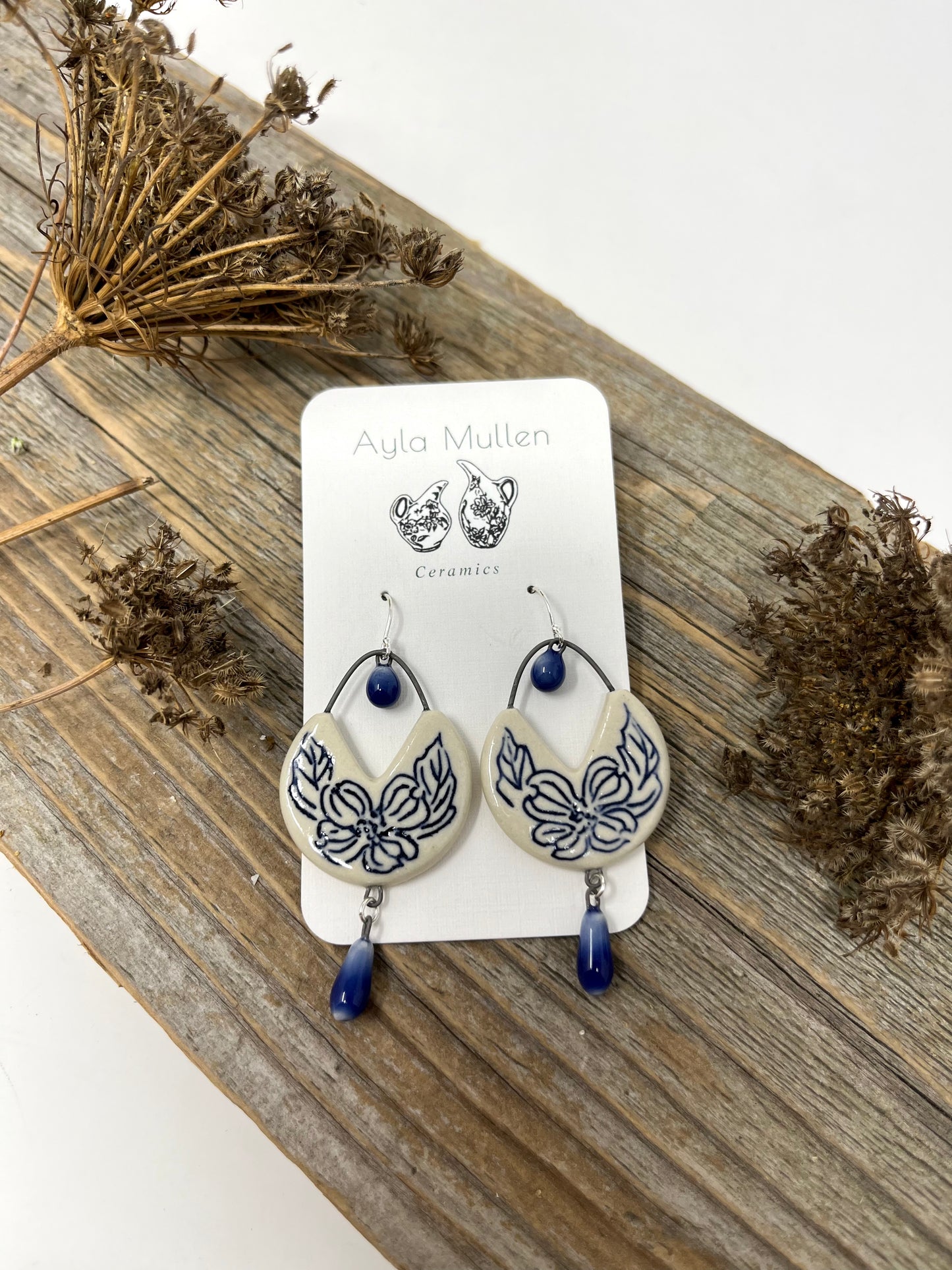 Large Cutout Dogwood Earrings with Dangles