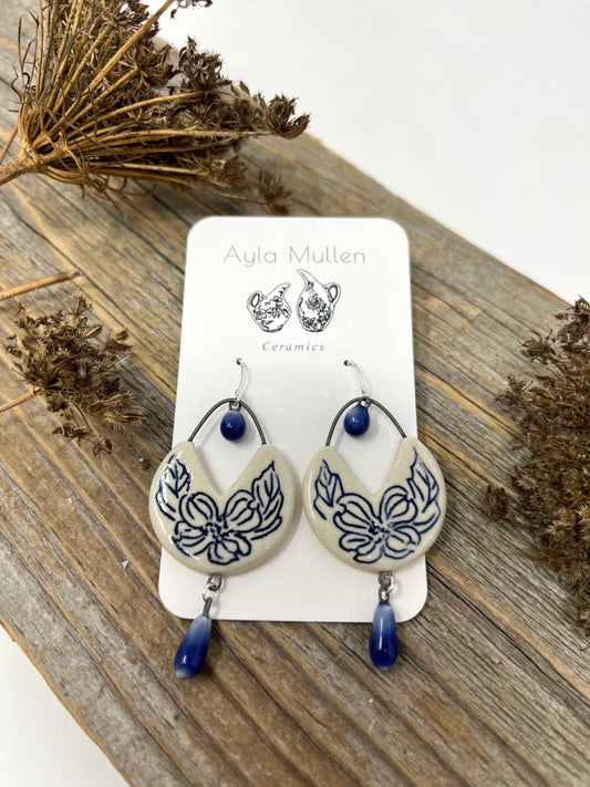 Large Cutout Dogwood Earrings with Dangles