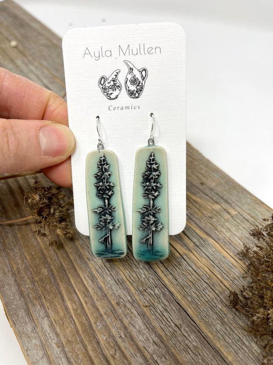 Stamped Evergreen Tree Earrings in Black and Green