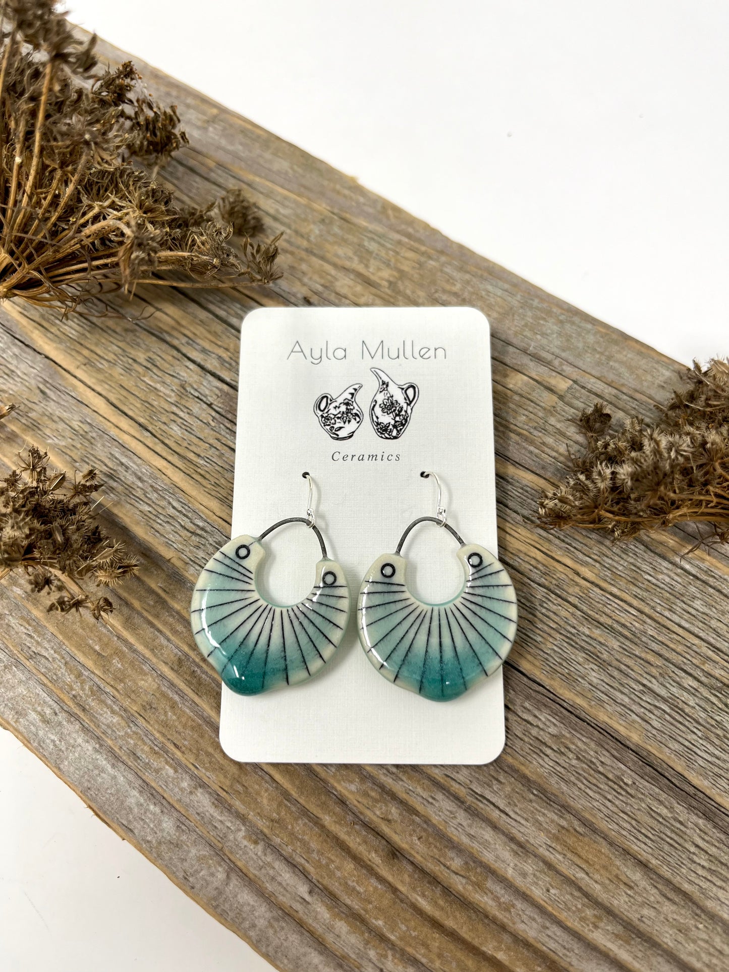 Striped Cutout Disc Earrings in Blue and Green