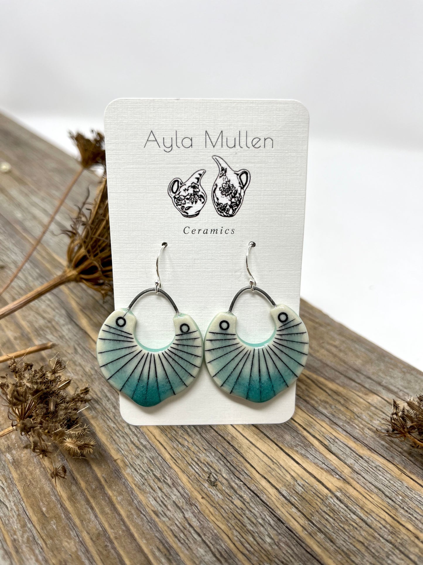 Striped Cutout Disc Earrings in Blue and Green