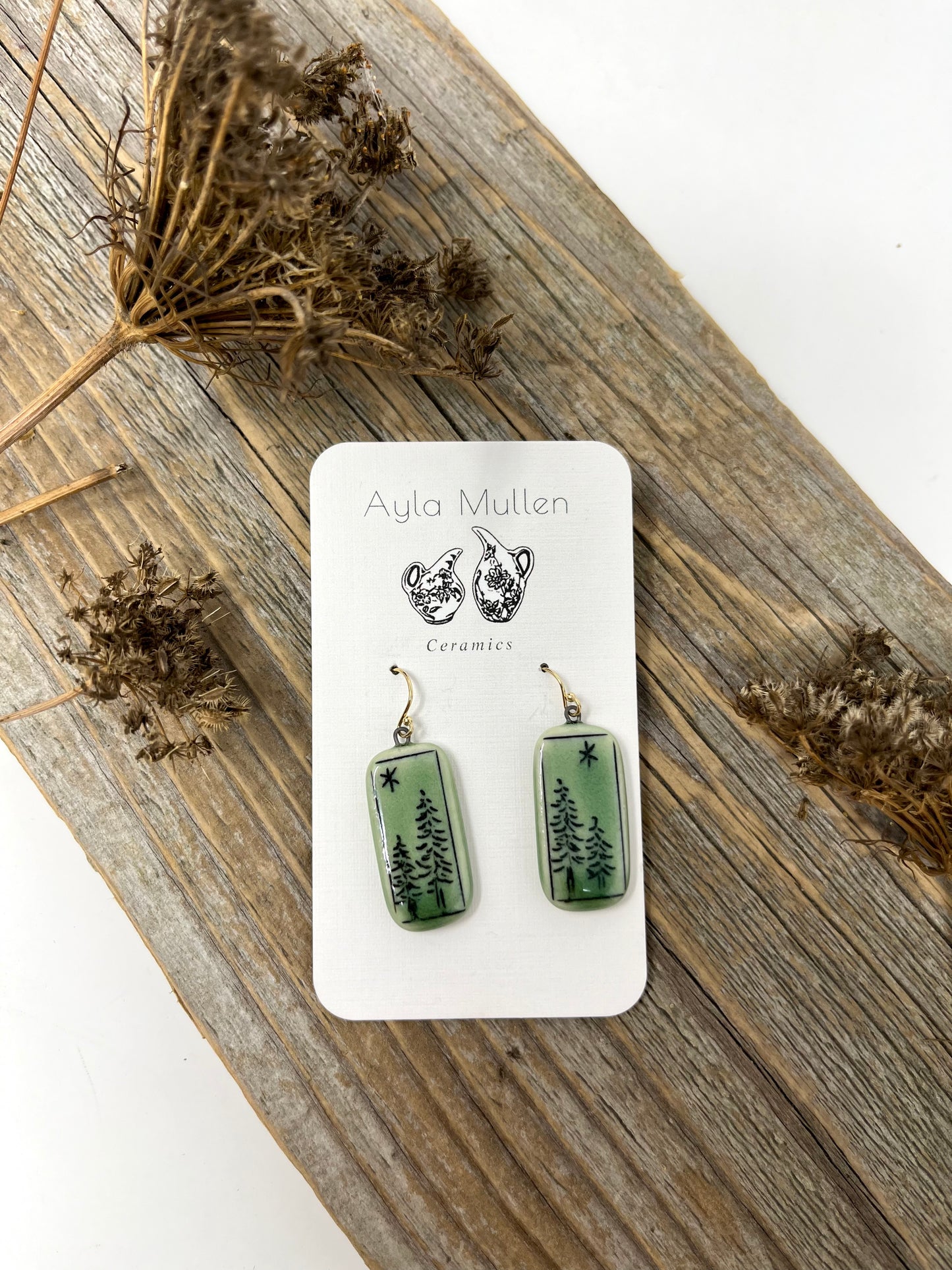 Trees in the Starlight Earrings, Black and Green