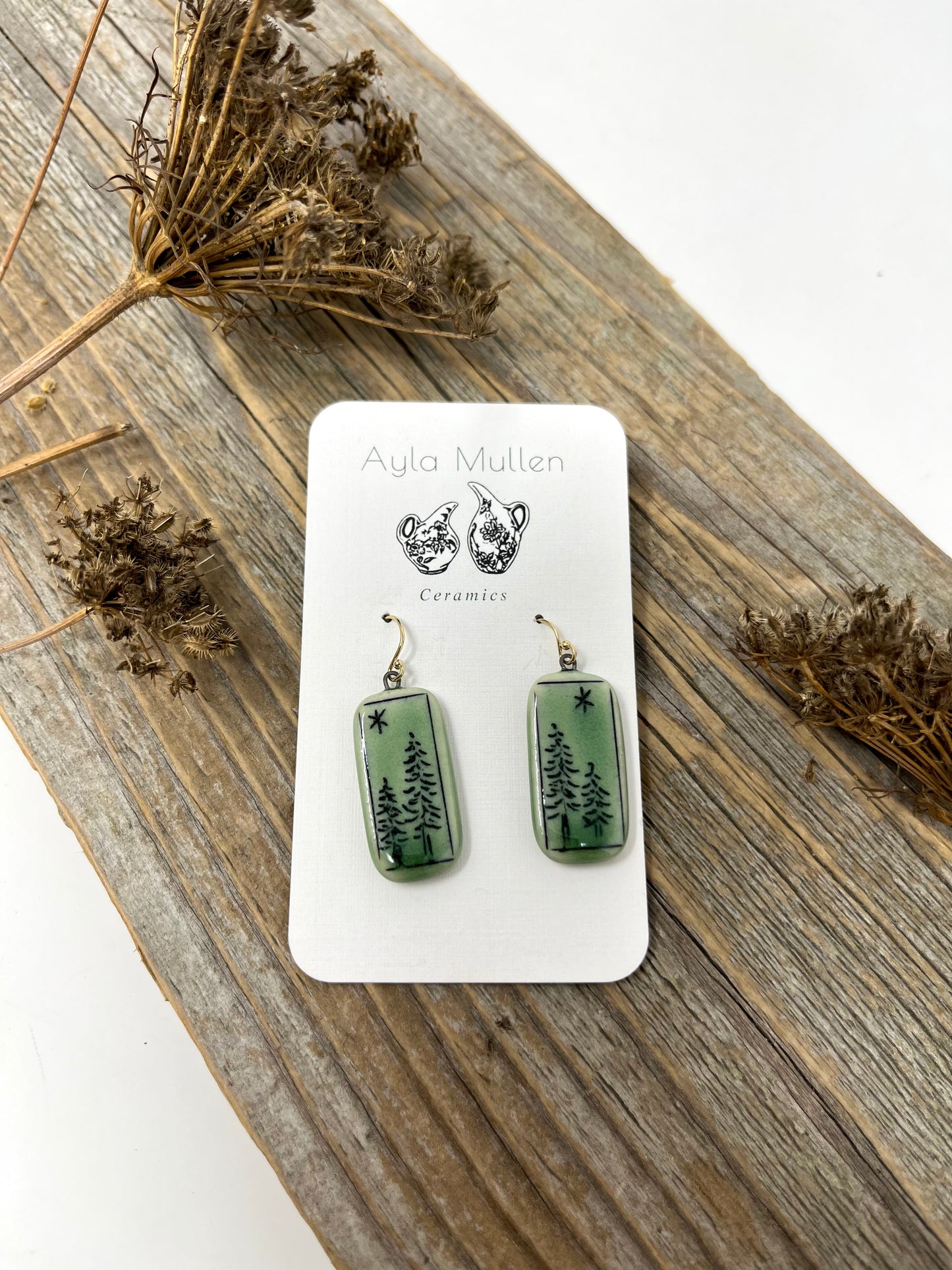 Trees in the Starlight Earrings, Black and Green