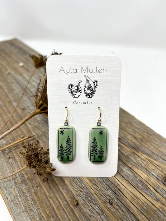 Trees in the Starlight Earrings, Black and Green