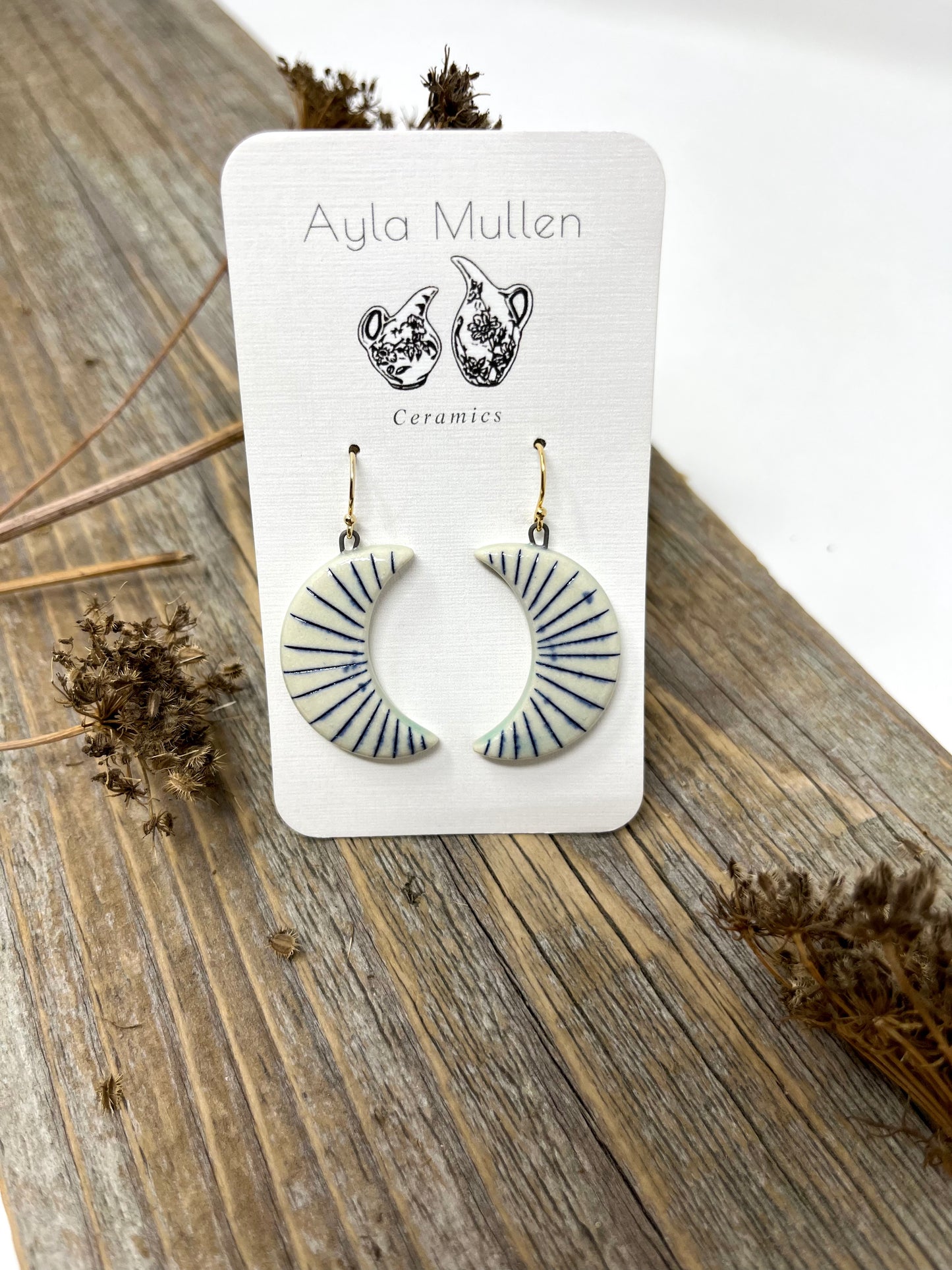 Striped Crescent Moon Earrings