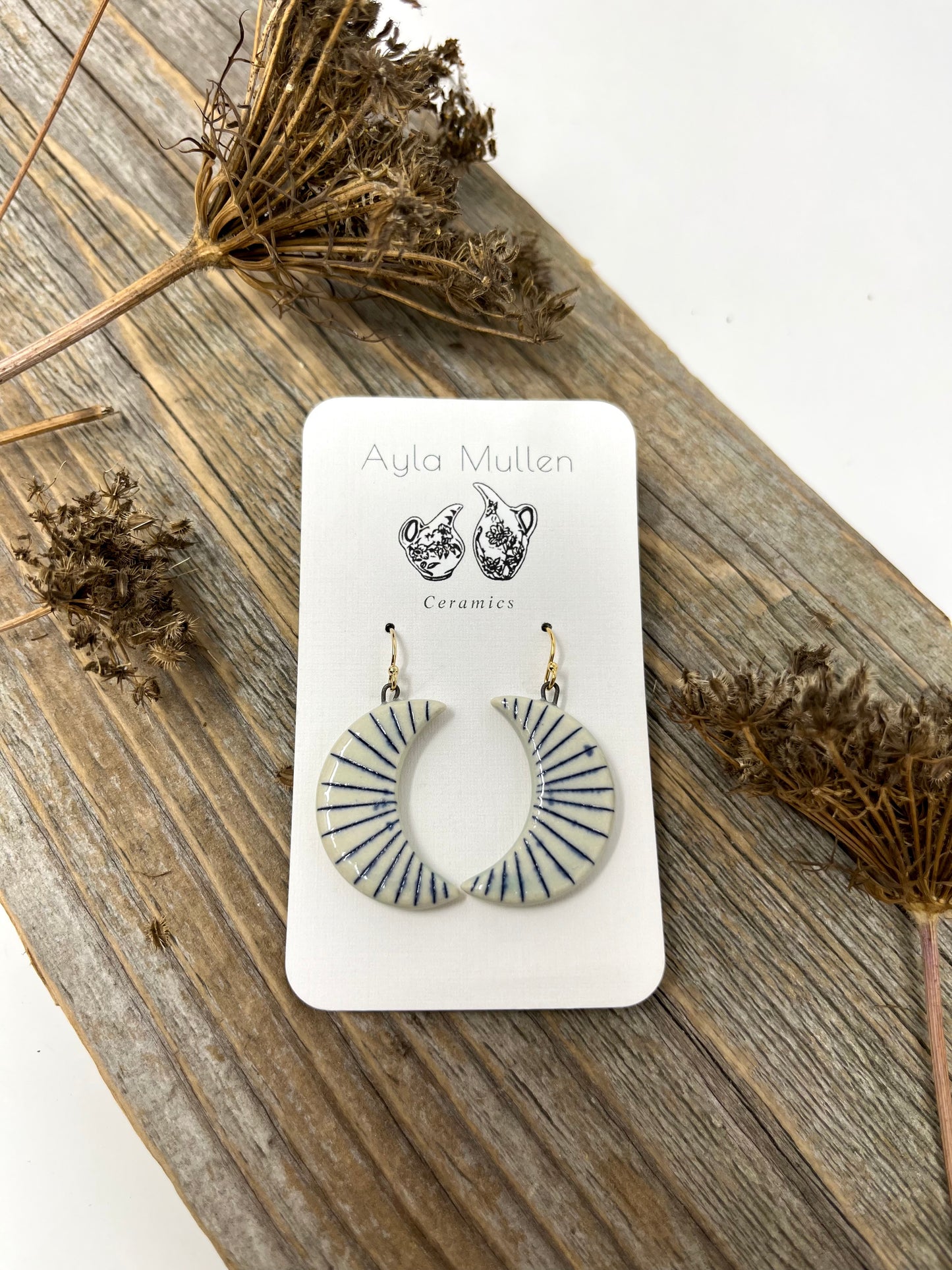 Striped Crescent Moon Earrings