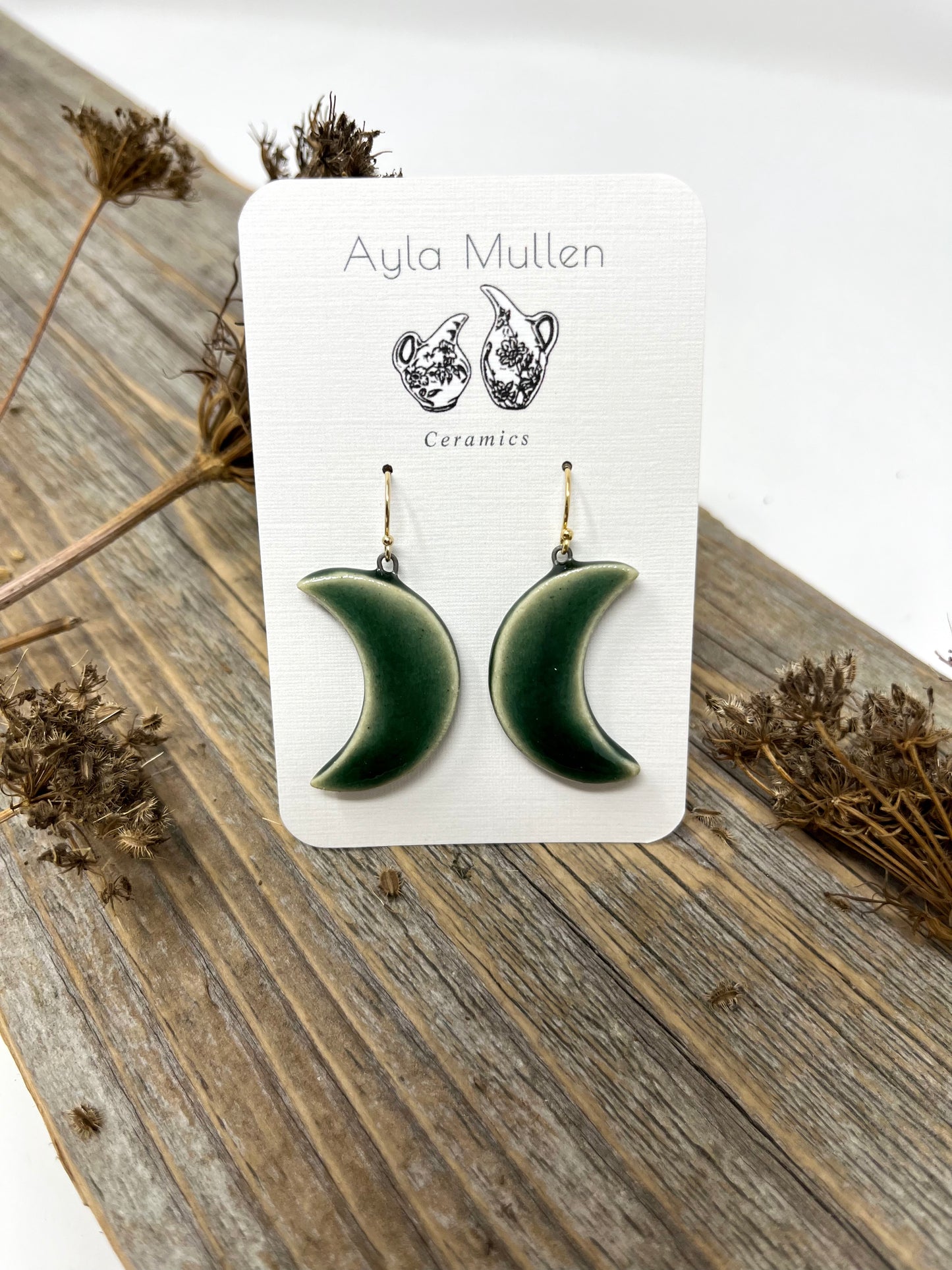 Emerald Green Crescent Moon Earrings