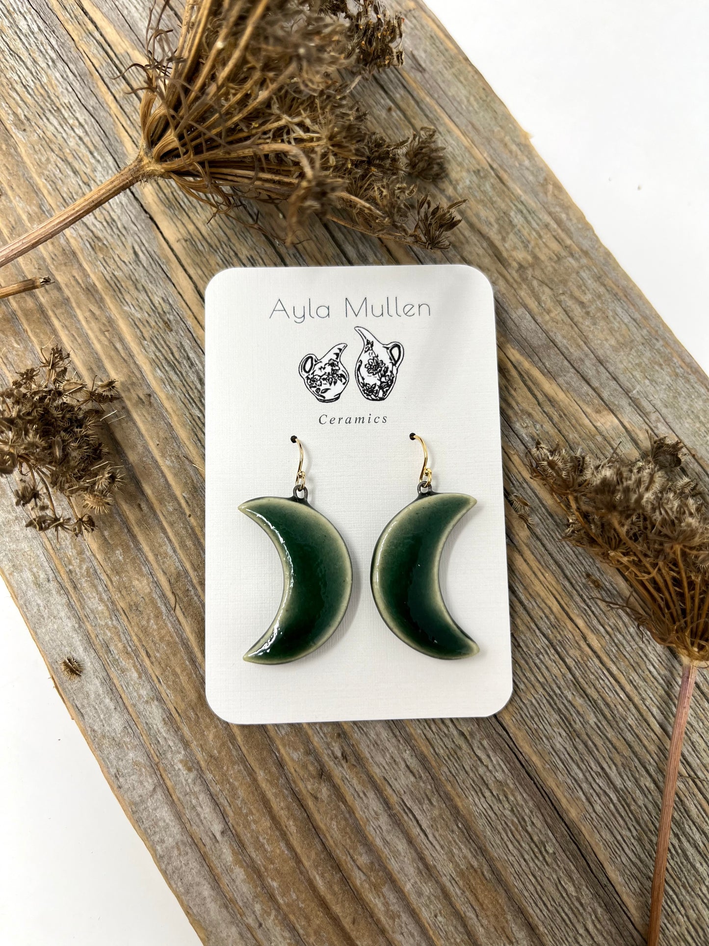 Emerald Green Crescent Moon Earrings