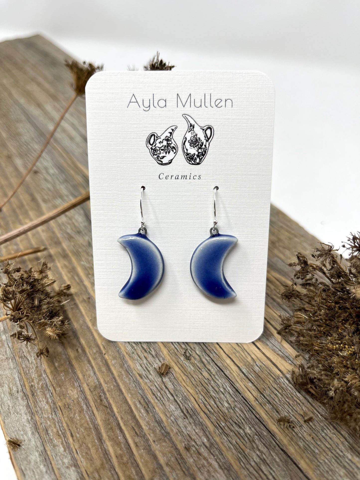 Small Cobalt Crescent Moon Earrings