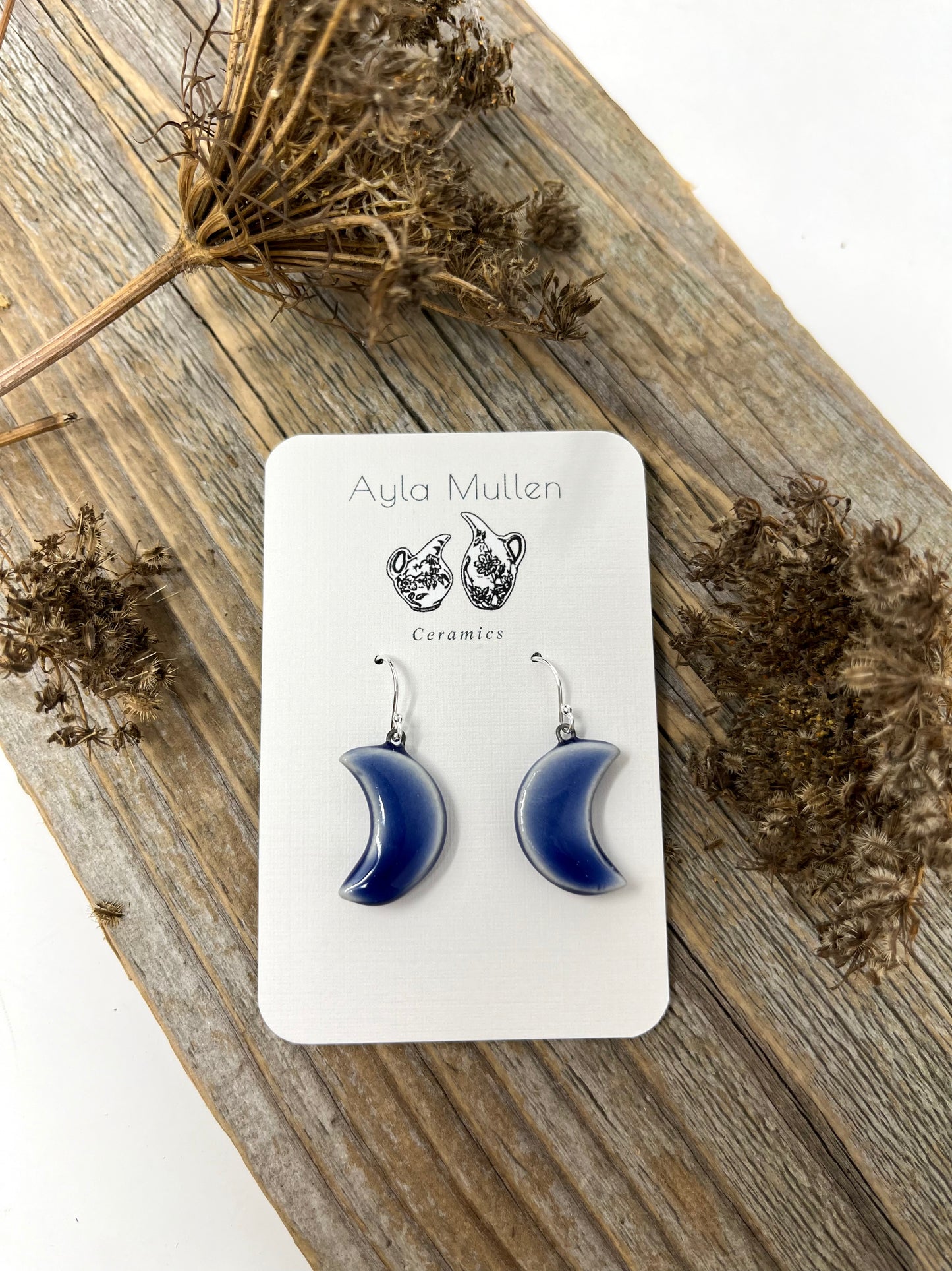 Small Cobalt Crescent Moon Earrings