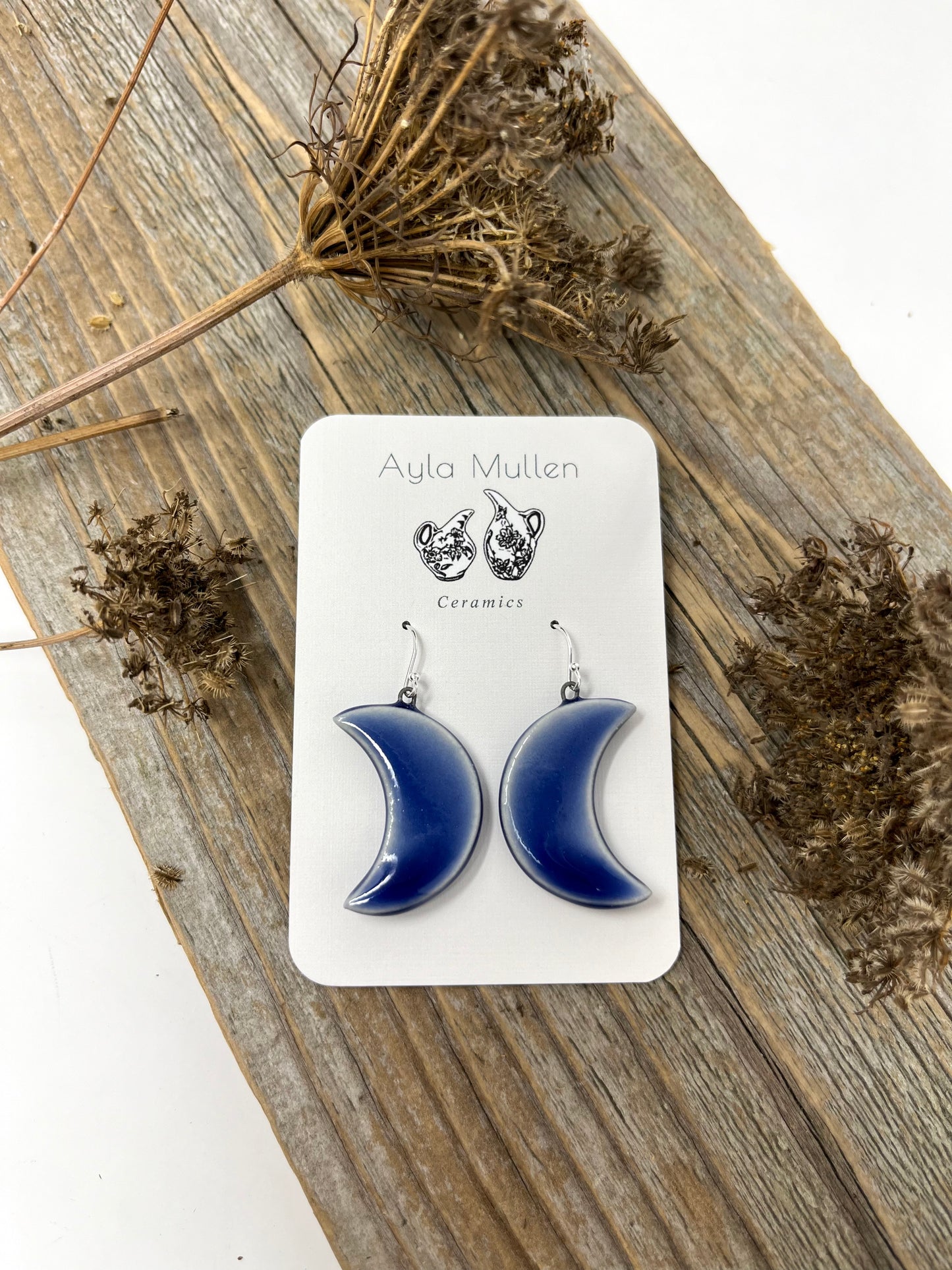 Cobalt Crescent Moon Earrings