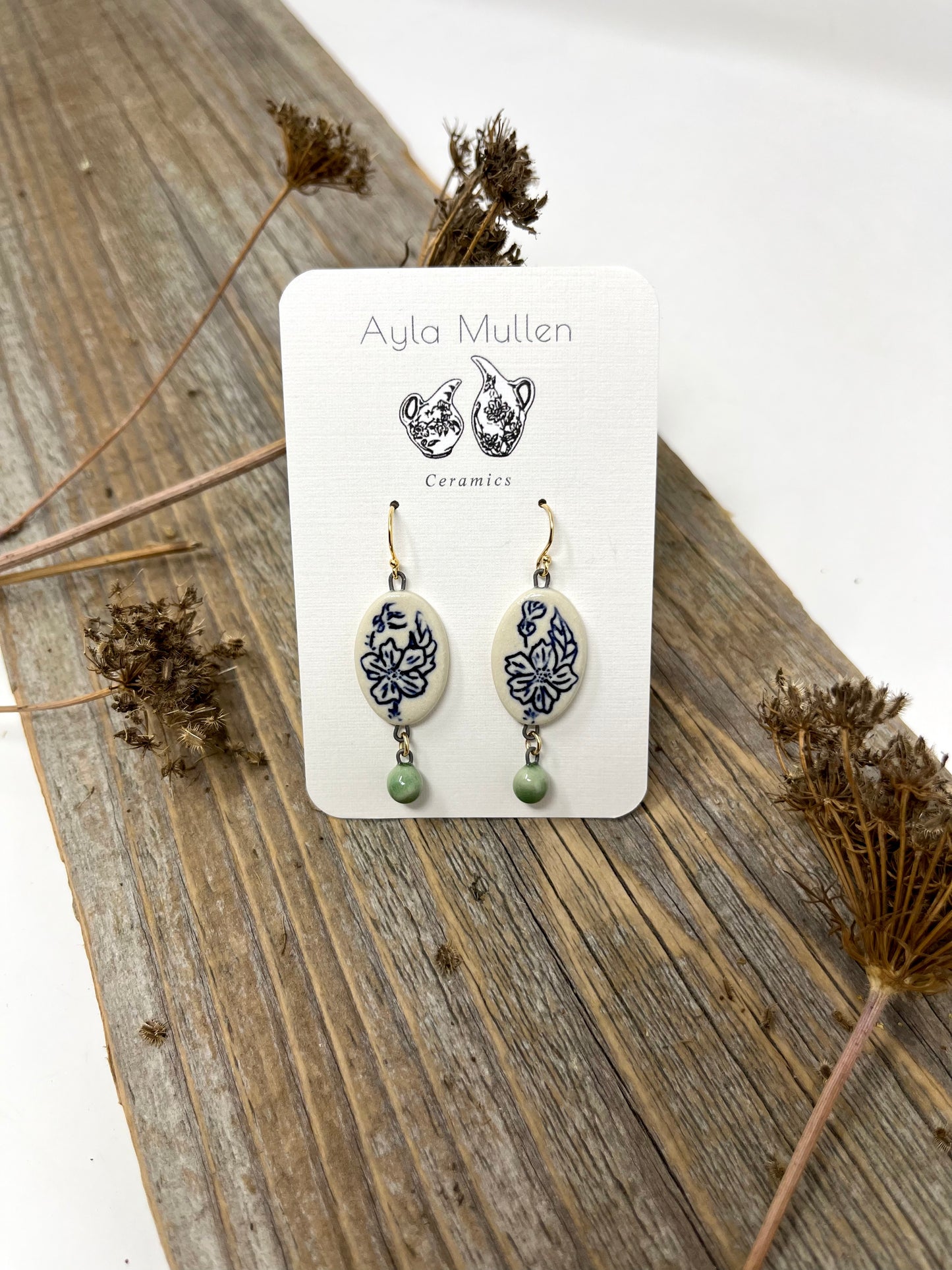 Wild Rose Earrings with Green Dangles