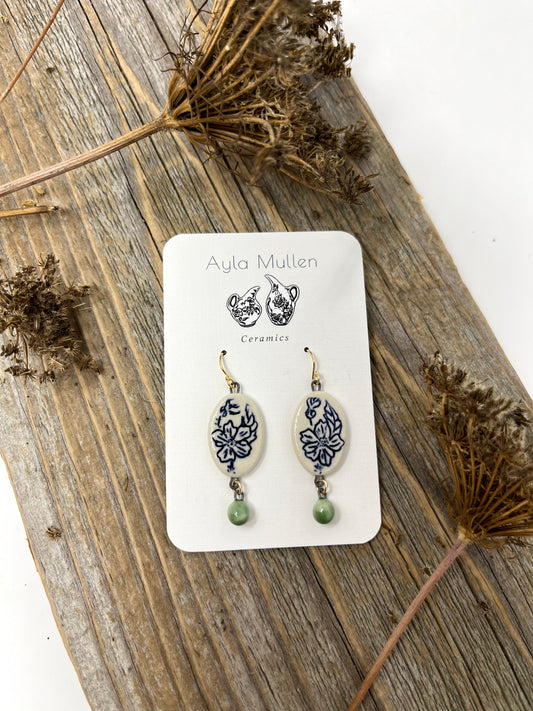 Wild Rose Earrings with Green Dangles