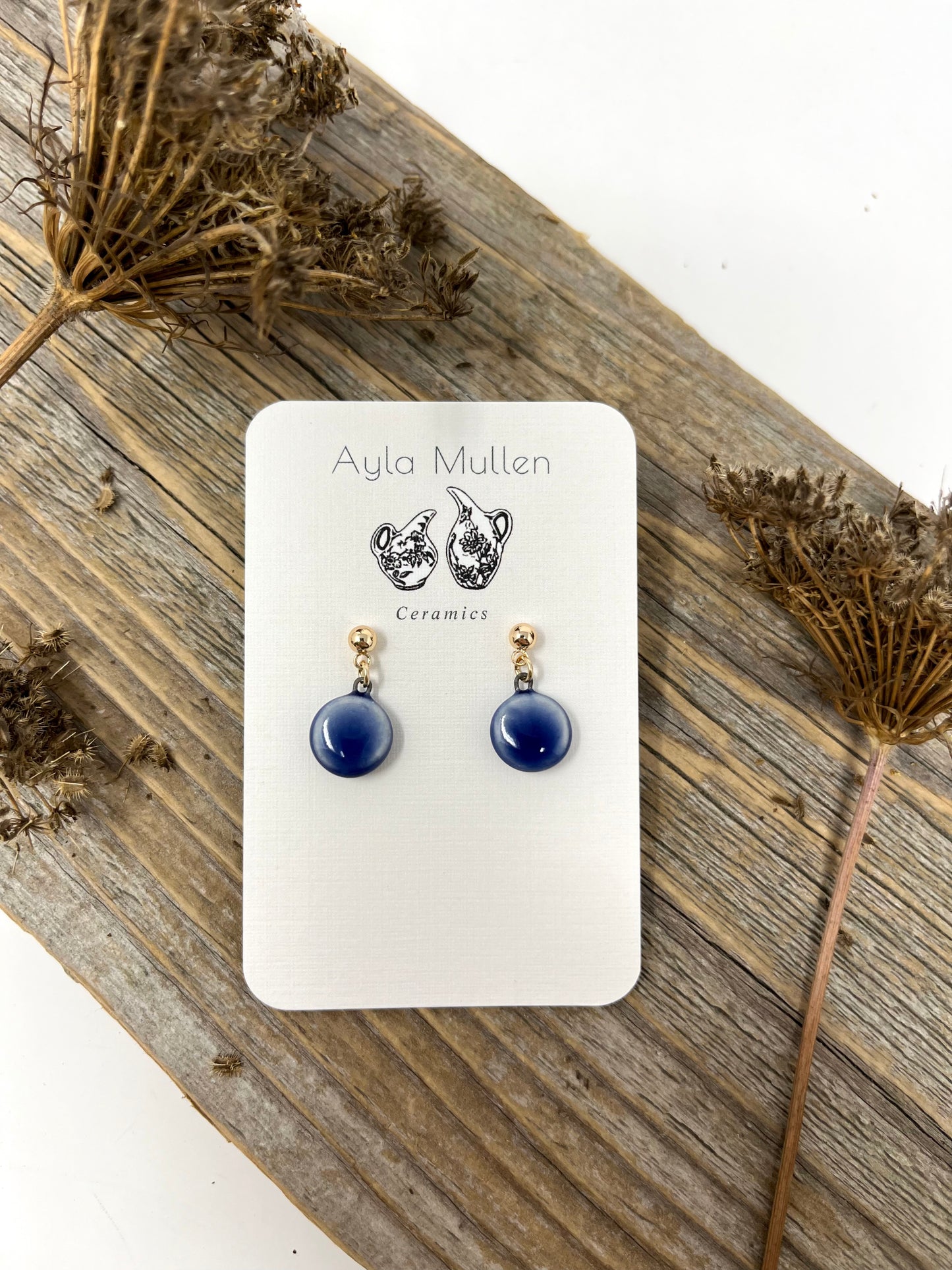 Tiny Cobalt Disc Earrings