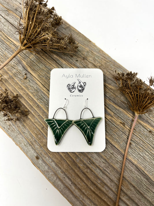 Stamped Triangle Earrings in Emerald Green