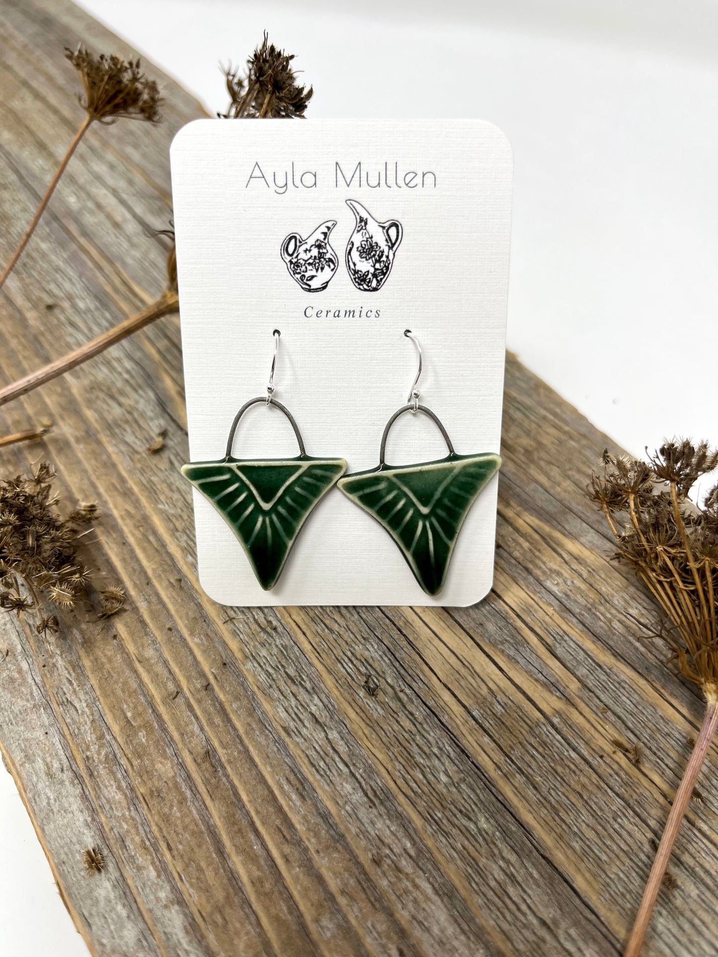 Stamped Triangle Earrings in Emerald Green