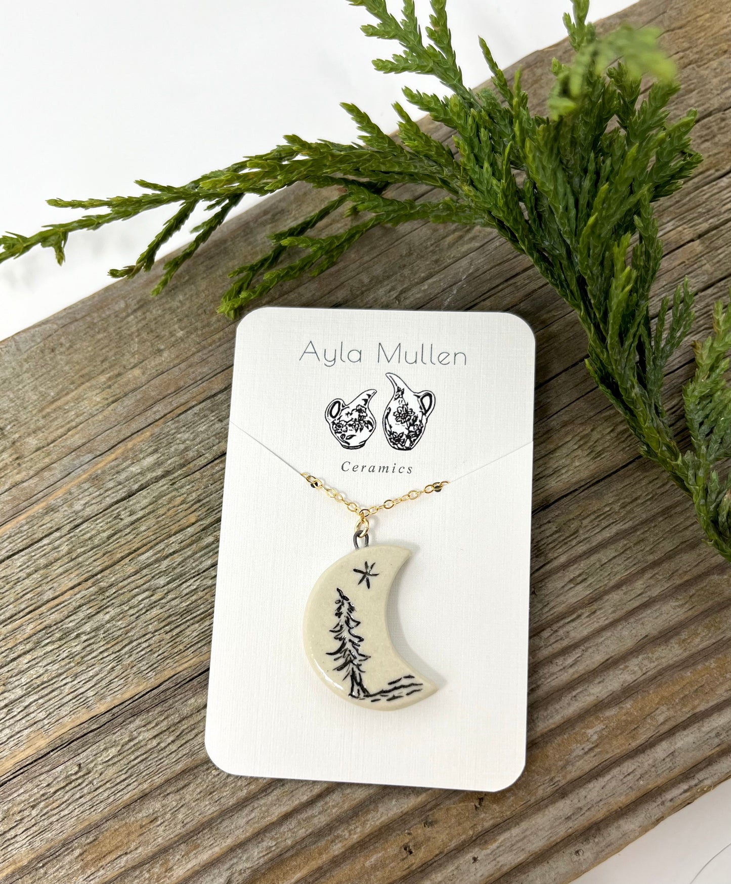 Crescent Moon Necklace with Tree and Star