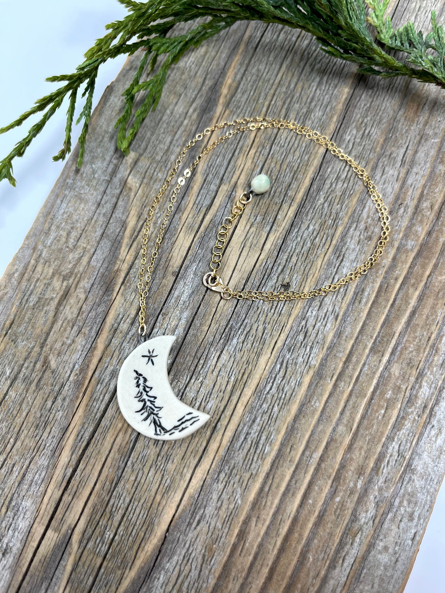 Crescent Moon Necklace with Tree and Star