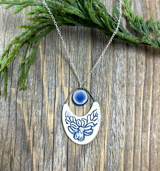 Dogwood Cutout Pendant with cobalt drop