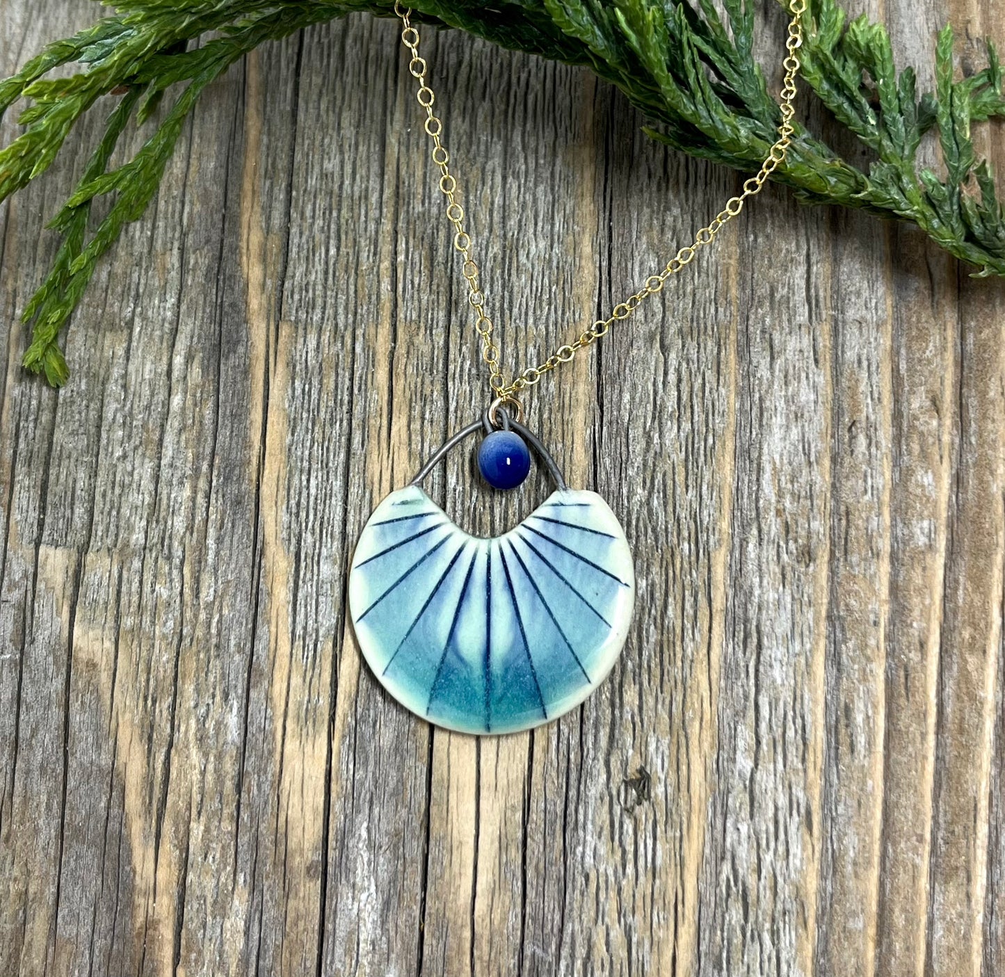 Striped Cutout Pendant in Blue and Green