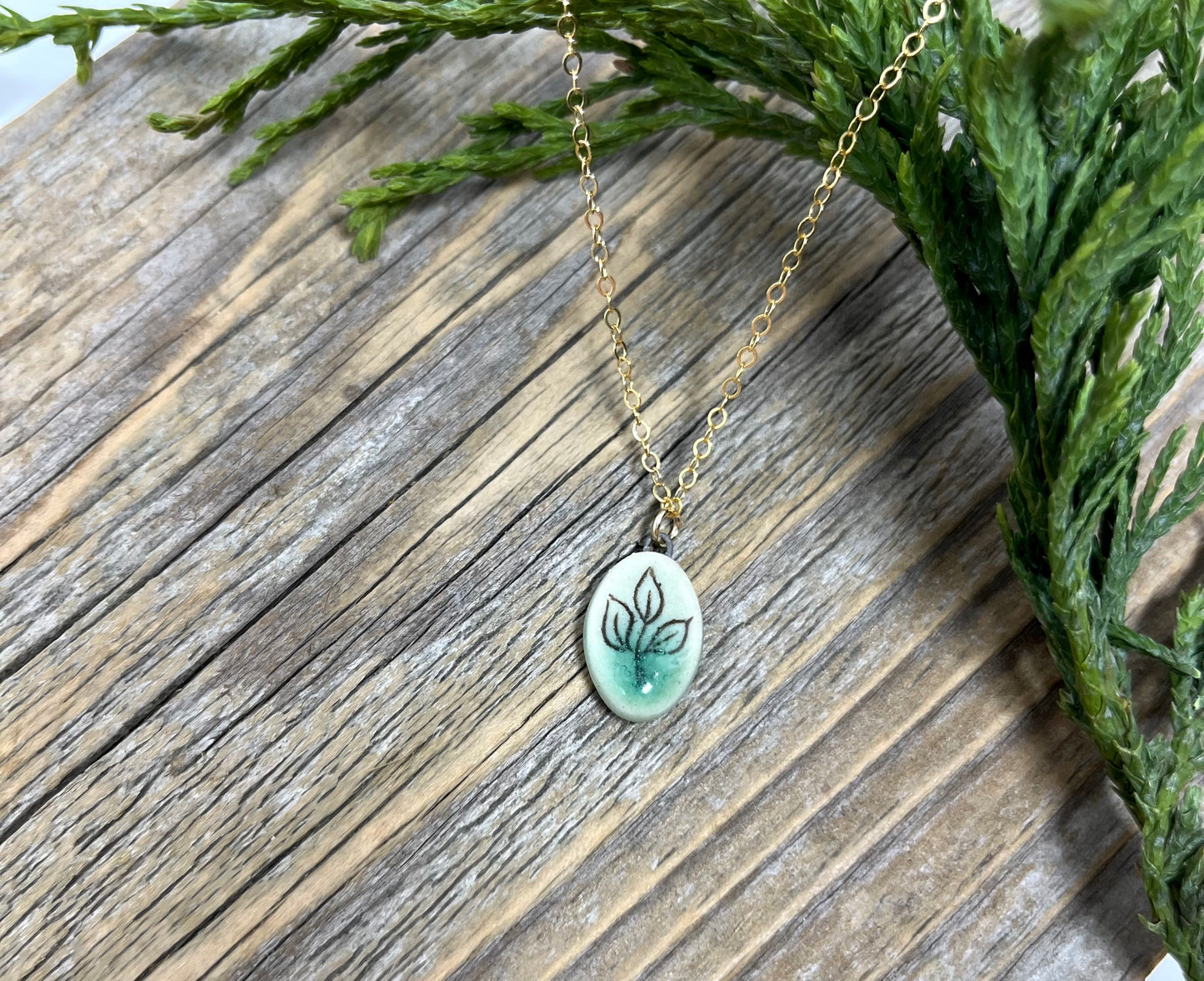 Tiny Leaf Necklace in Green