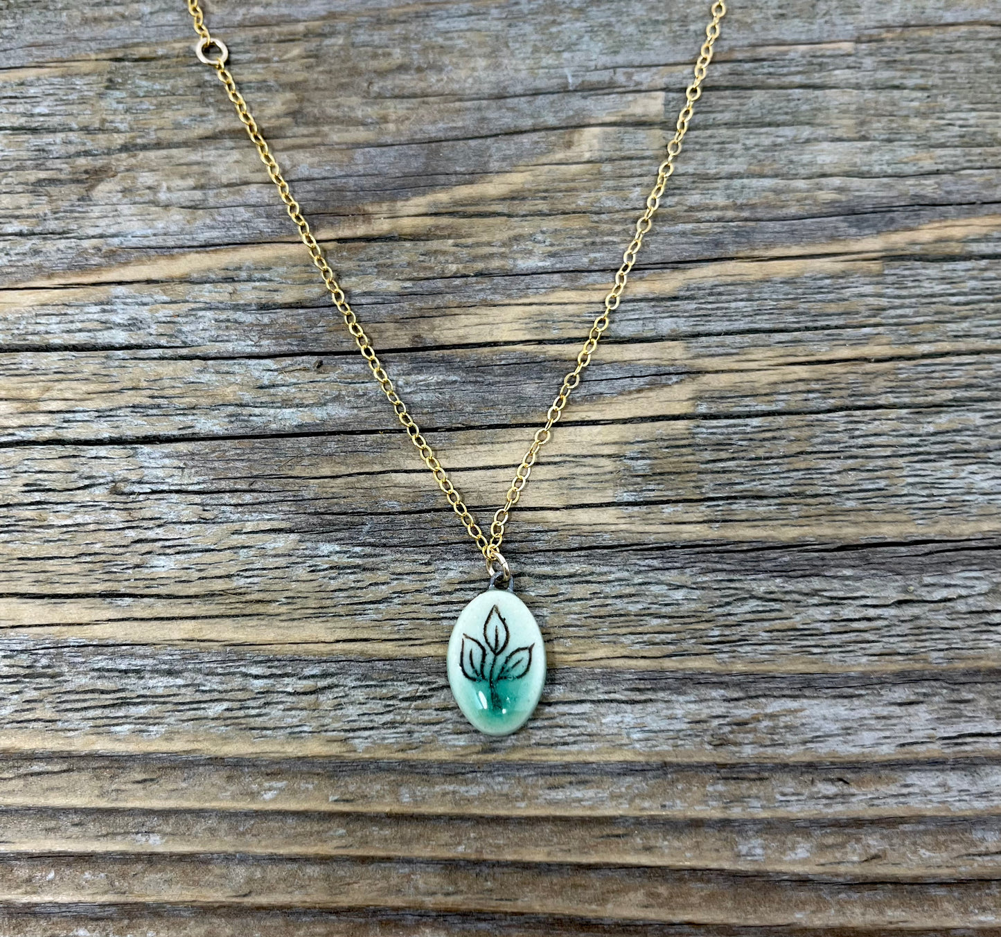 Tiny Leaf Necklace in Green