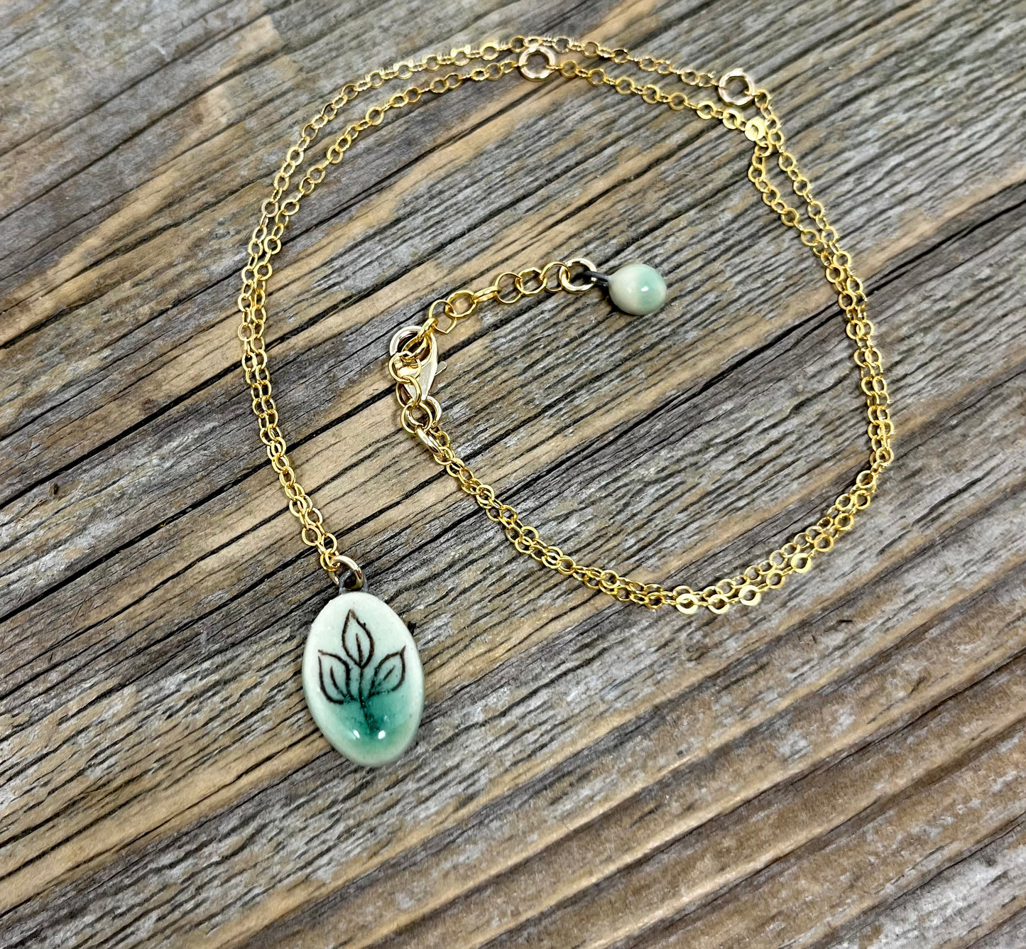 Tiny Leaf Necklace in Green