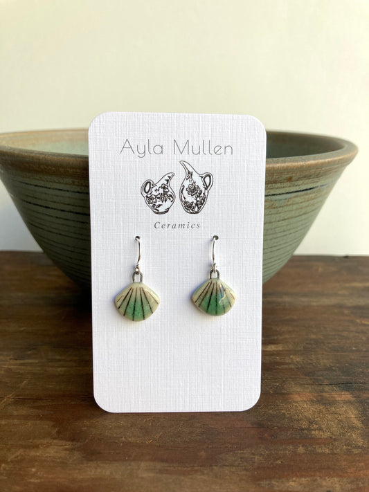 Small Striped Fan Earrings in Black and Green