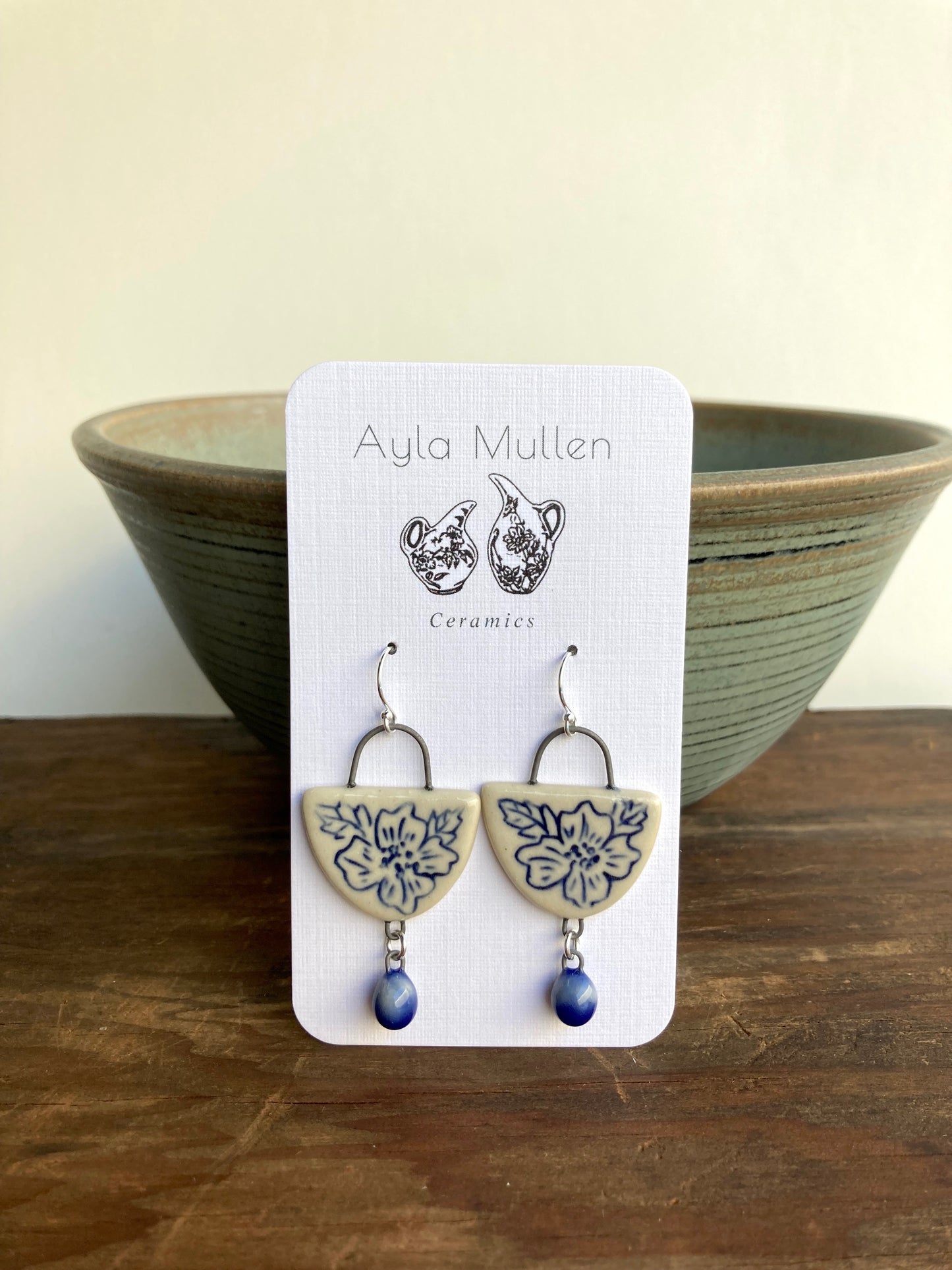Wild Rose Arch Earrings with Cobalt Blue Dangles, Sterling Silver