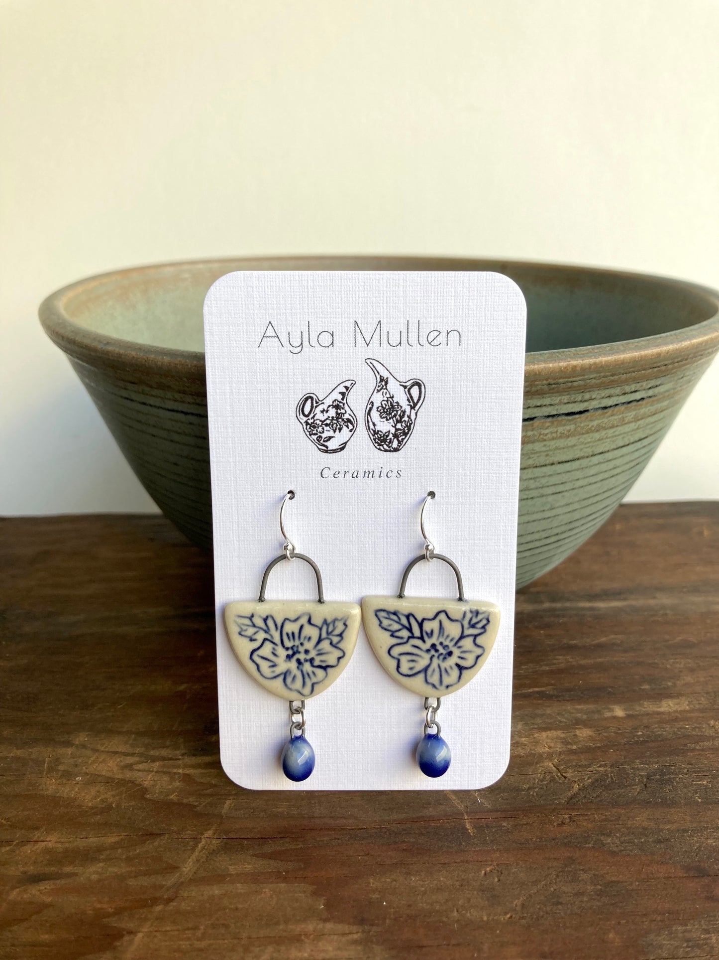 Wild Rose Arch Earrings with Cobalt Blue Dangles, Sterling Silver