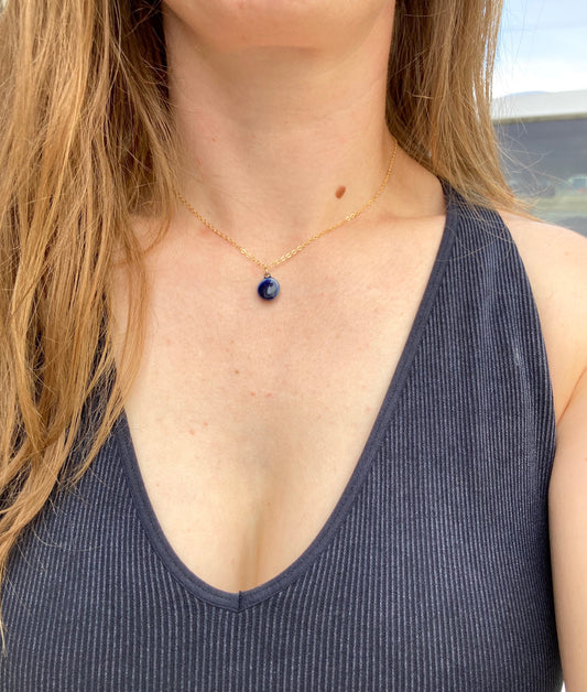 Dark Cobalt Drop Necklace