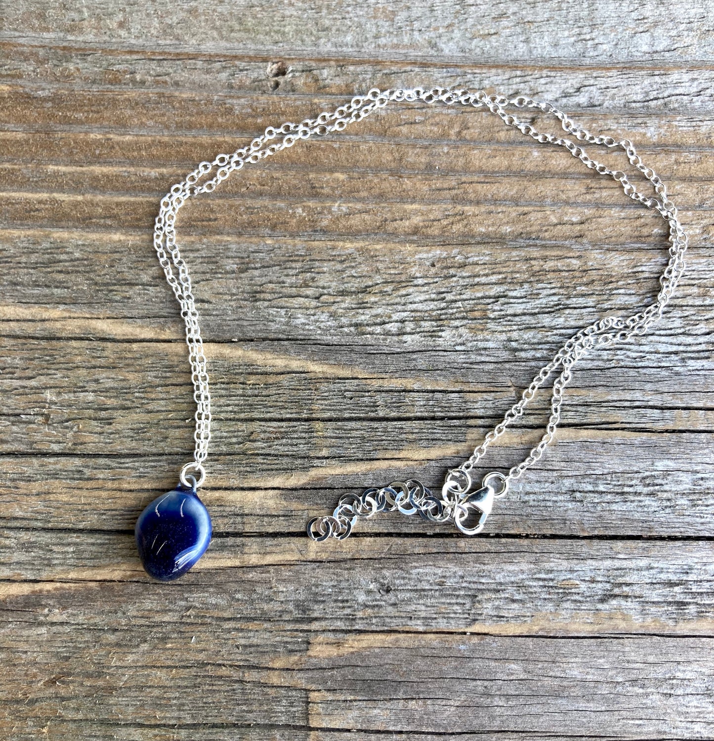 Dark Cobalt Drippy Drop Necklace on Sterling  Silver