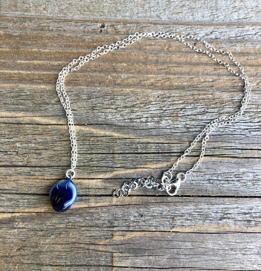 Dark Cobalt Drippy Drop Necklace on Sterling  Silver