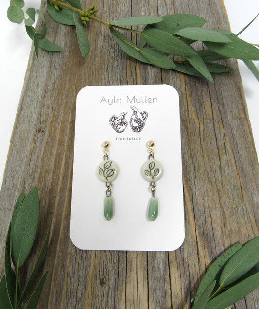 Tiny Leaf Earrings in Green, gold-filled posts