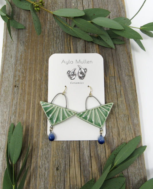 Light Green Triangle Earrings with Dangles