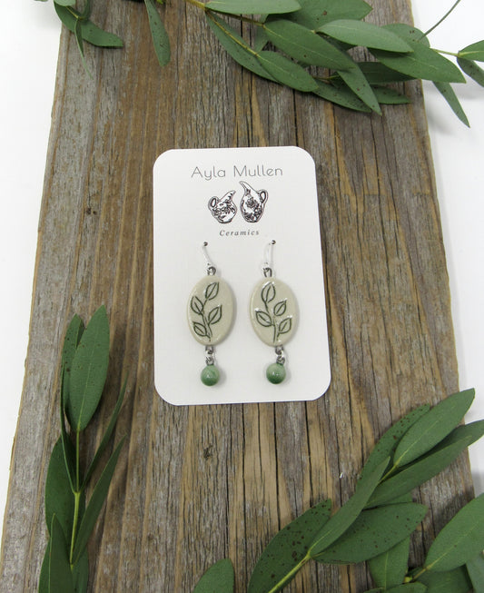 Oval Leaf Earrings in green