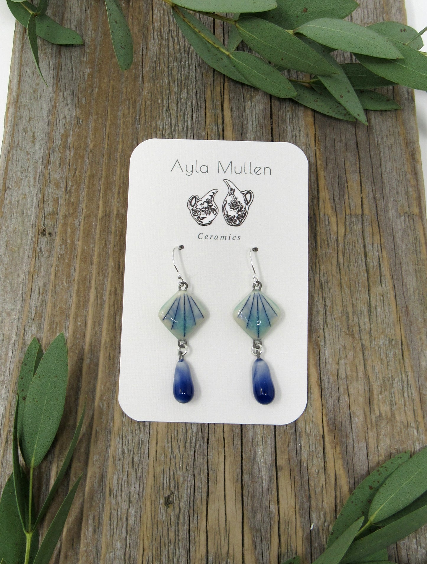 Striped Diamond Earrings with Blue Dangles